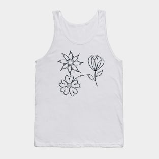 Golden Glitter Doodle Flowers (Black) Tank Top